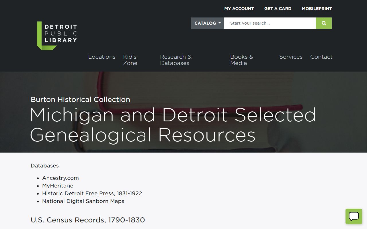 Burton Historical Collection selected genealogical resources Detroit