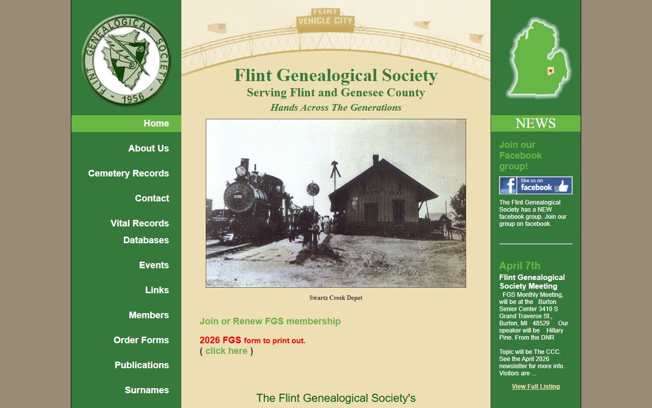 Flint Genealogical Society genealogy database for Flint records