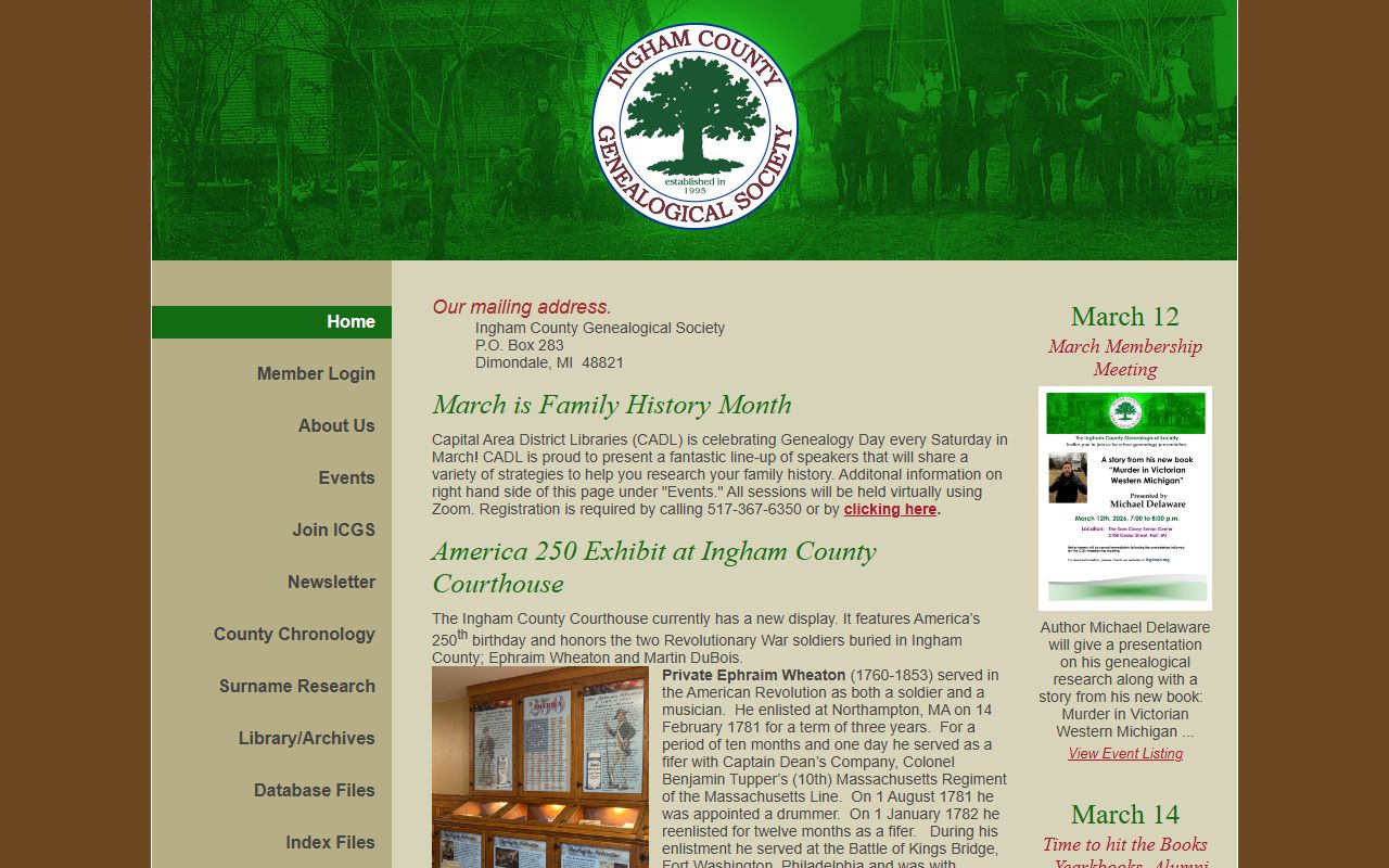 Ingham County Genealogical Society Lansing genealogy resources