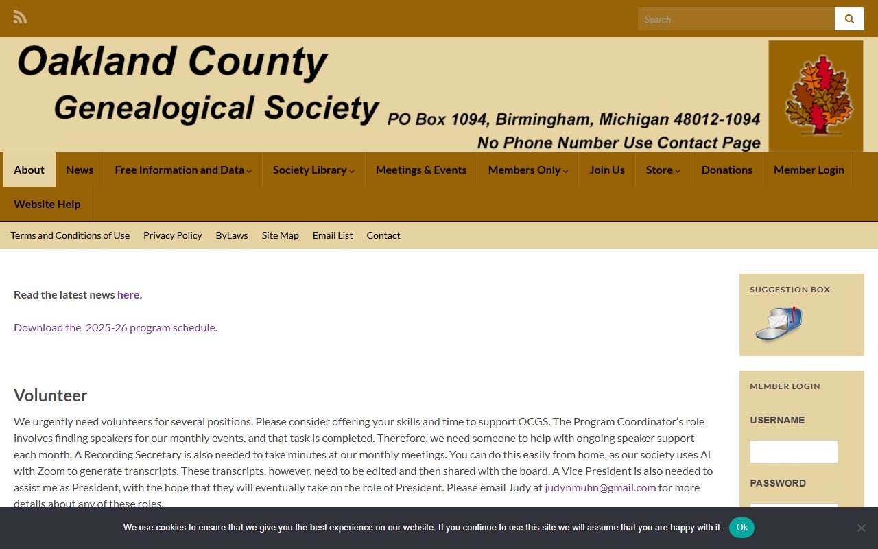 Oakland County Genealogical Society website for genealogy research